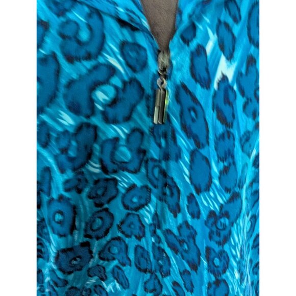 Sag Harbor Womens Blue Leopard Print Sleeveless Blouse Size 14 Zip Front - Picture 4 of 6